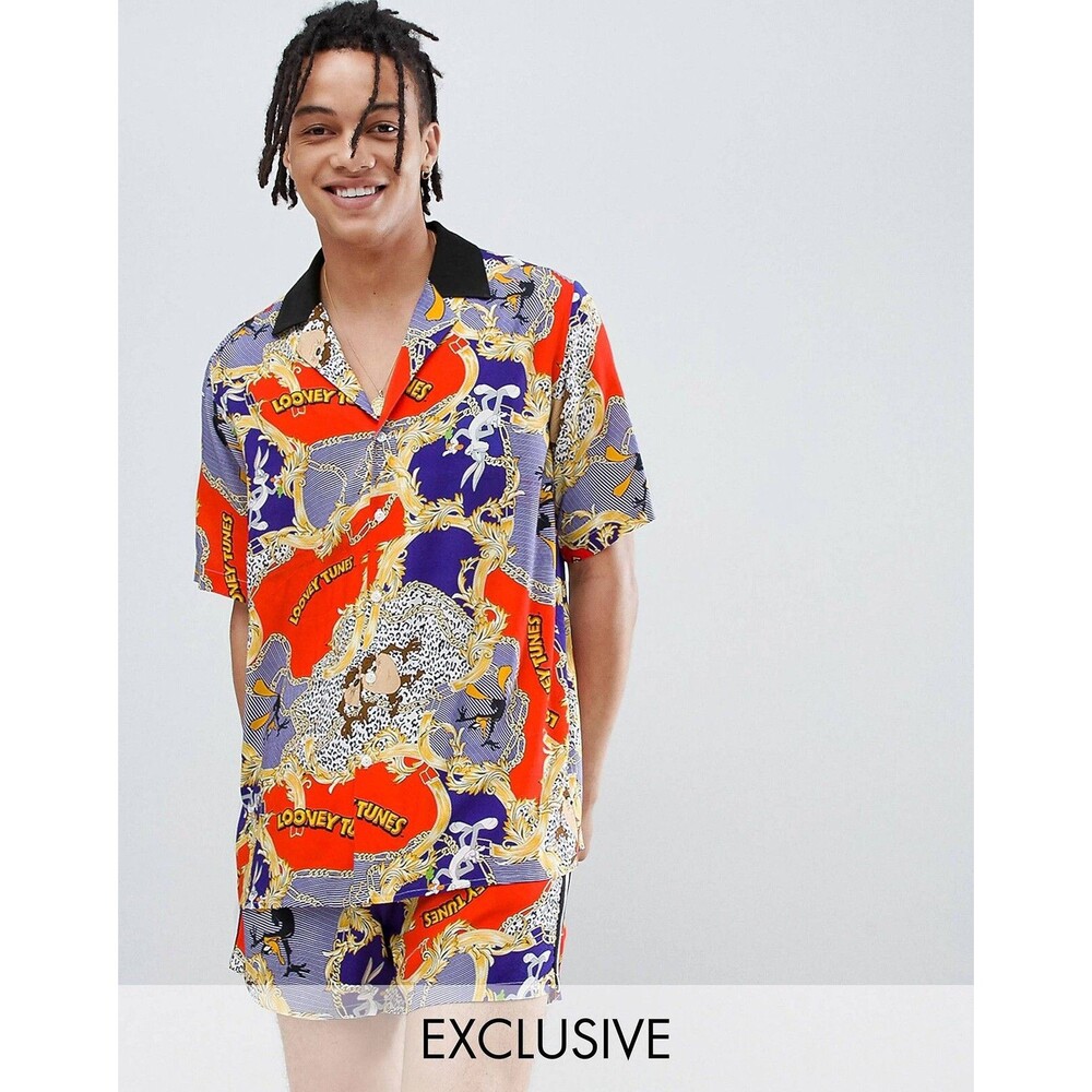 ASOS Reclaimed Vintage × Looney Tunes Baroque Revere Shirt L